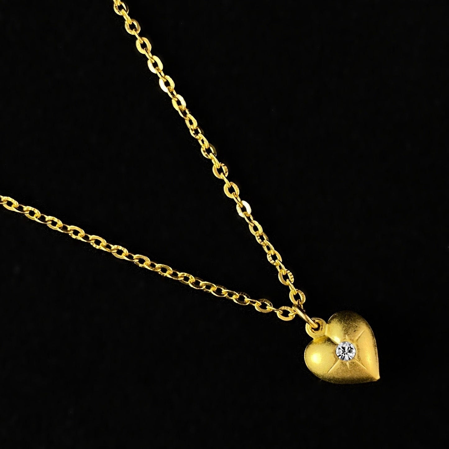 Dainty Gold Heart Pendant Necklace with Clear Swarovski Crystal - La Vie Parisienne by Catherine Popesco