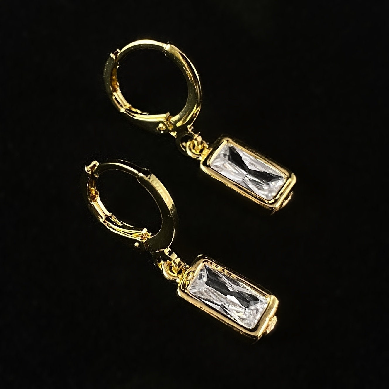 Dainty Gold Rectangle Clear Swarovski Crystal Earrings - VBC