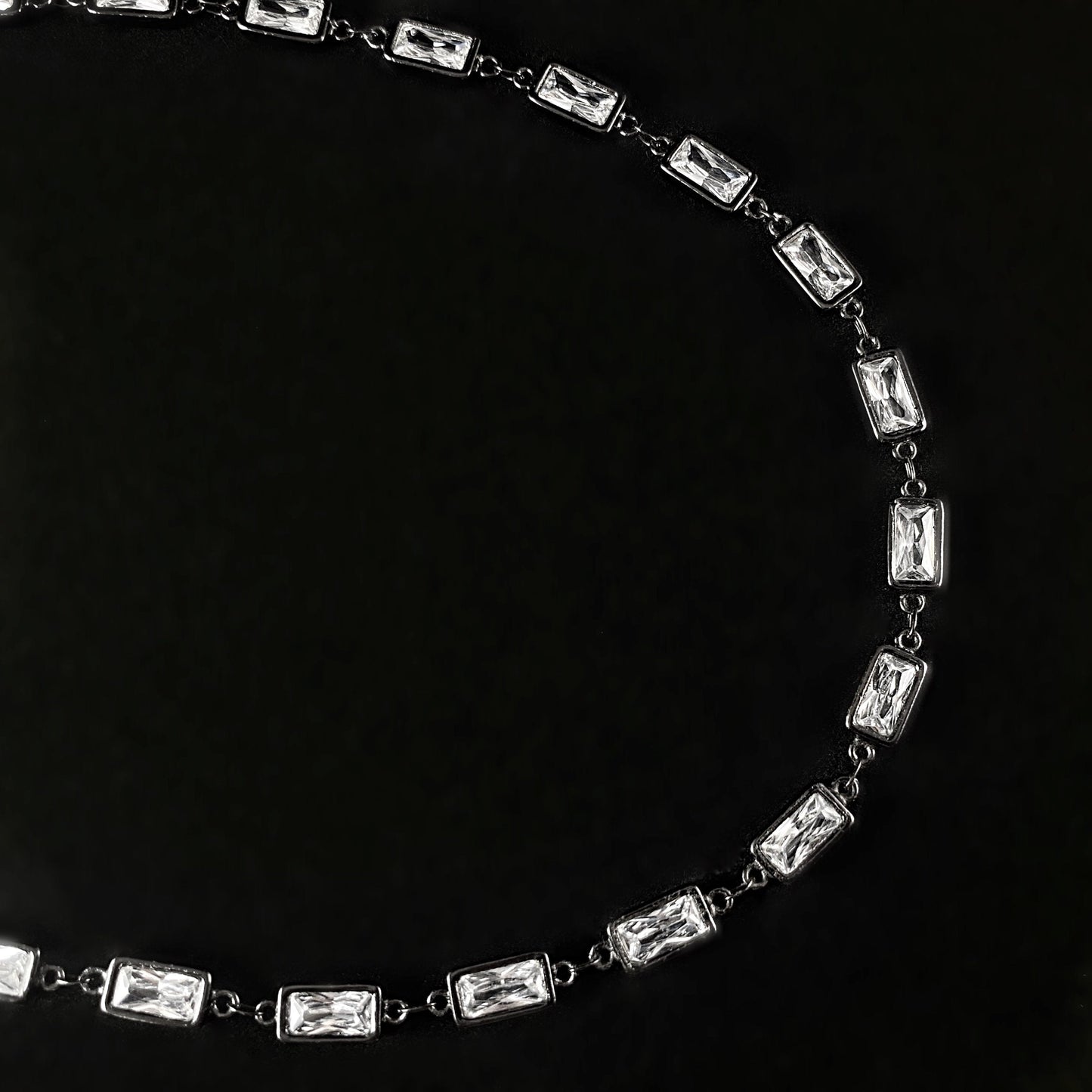 Dainty Gunmetal Rectangle Clear Swarovski Crystal Necklace - VBC