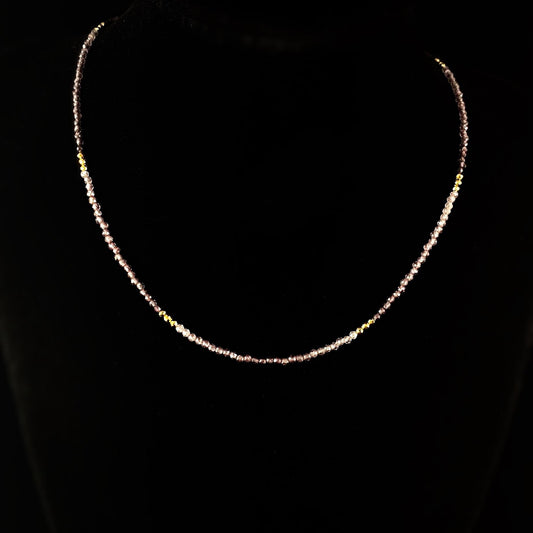 Dainty Lavender Tourmaline and Gold Pyrite Beaded Necklace, Handmade in USA - Avaasi