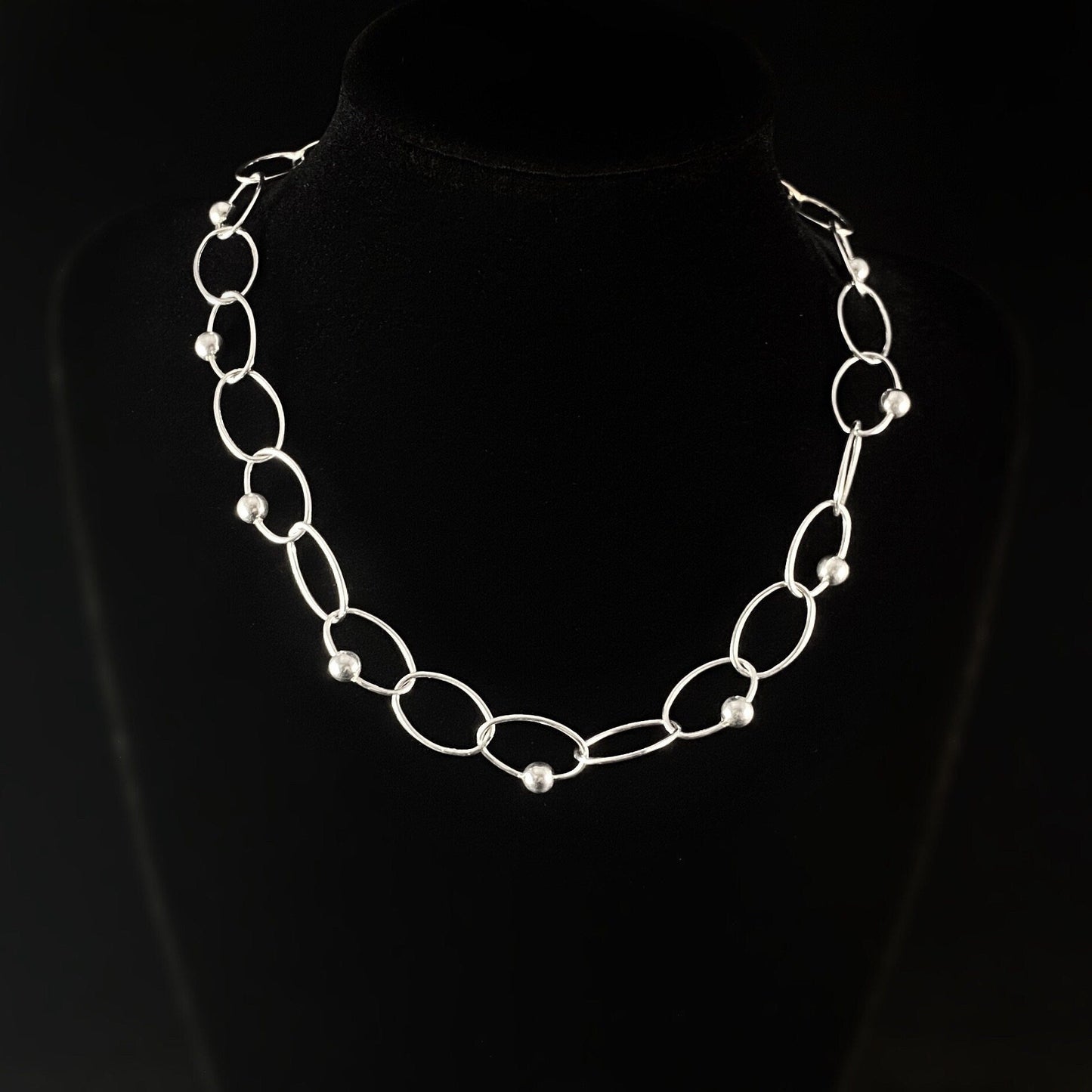 Dainty Silver Chain Necklace with Small Sphere Detailing - Handmade Nickel Free Ulla Jewelry