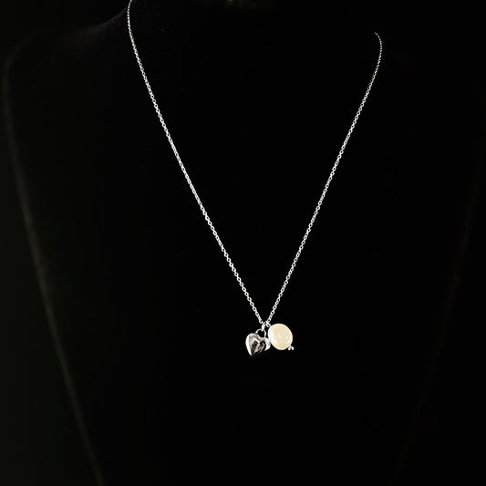 Dainty Silver Heart and Pearl Necklace, Ella - Sabrina