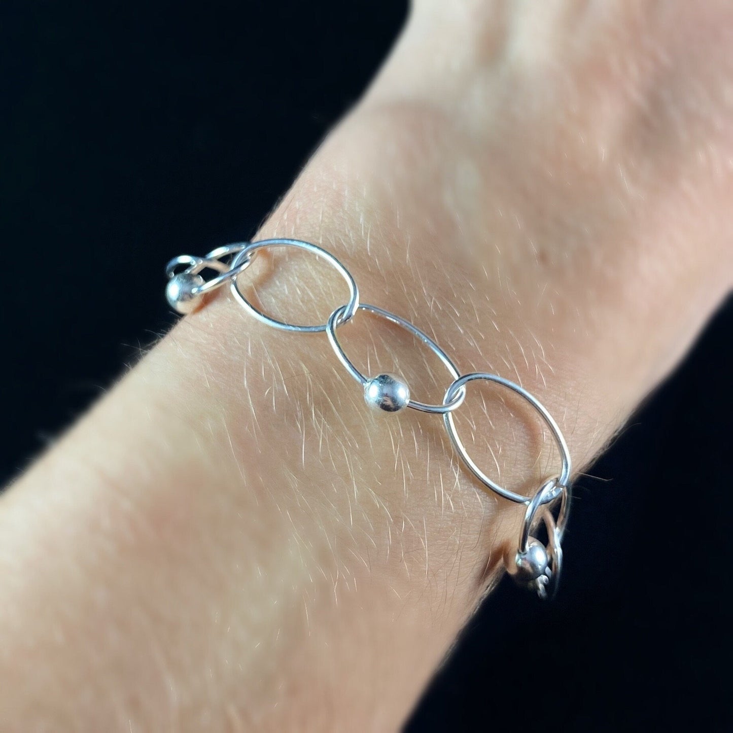 Dainty Silver Minimalist Chain Bracelet with Spherical Detailing - Handmade Nickel Free Ulla Jewelry