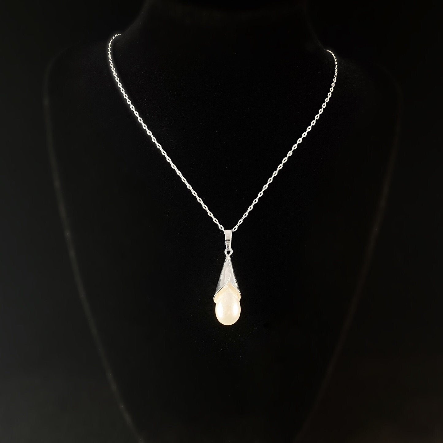 Dainty Silver Necklace with Small Cream Pendant - Handmade Nickel Free Ulla Jewelry