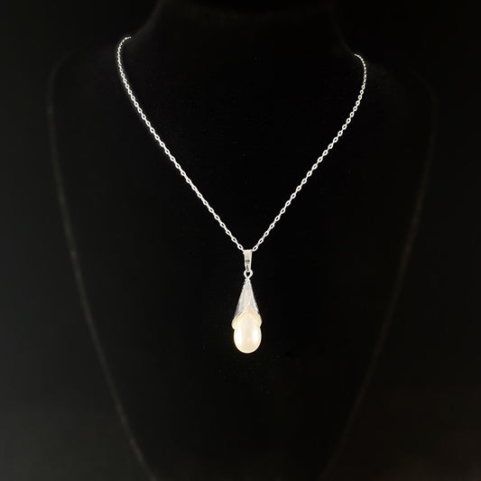 Dainty Silver Necklace with Small Cream Pendant - Handmade Nickel Free Ulla Jewelry