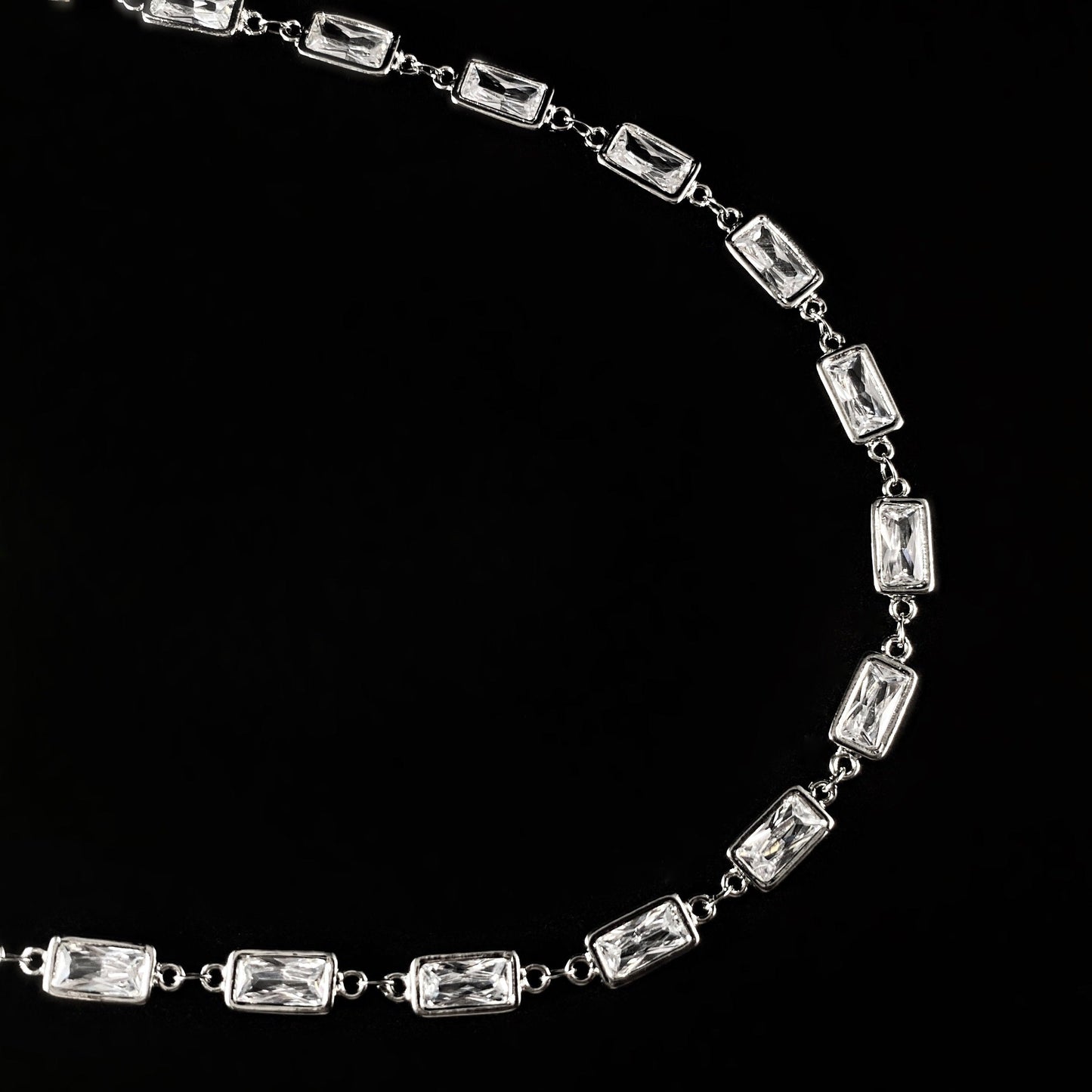 Dainty Silver Rectangle Clear Swarovski Crystal Necklace - VBC