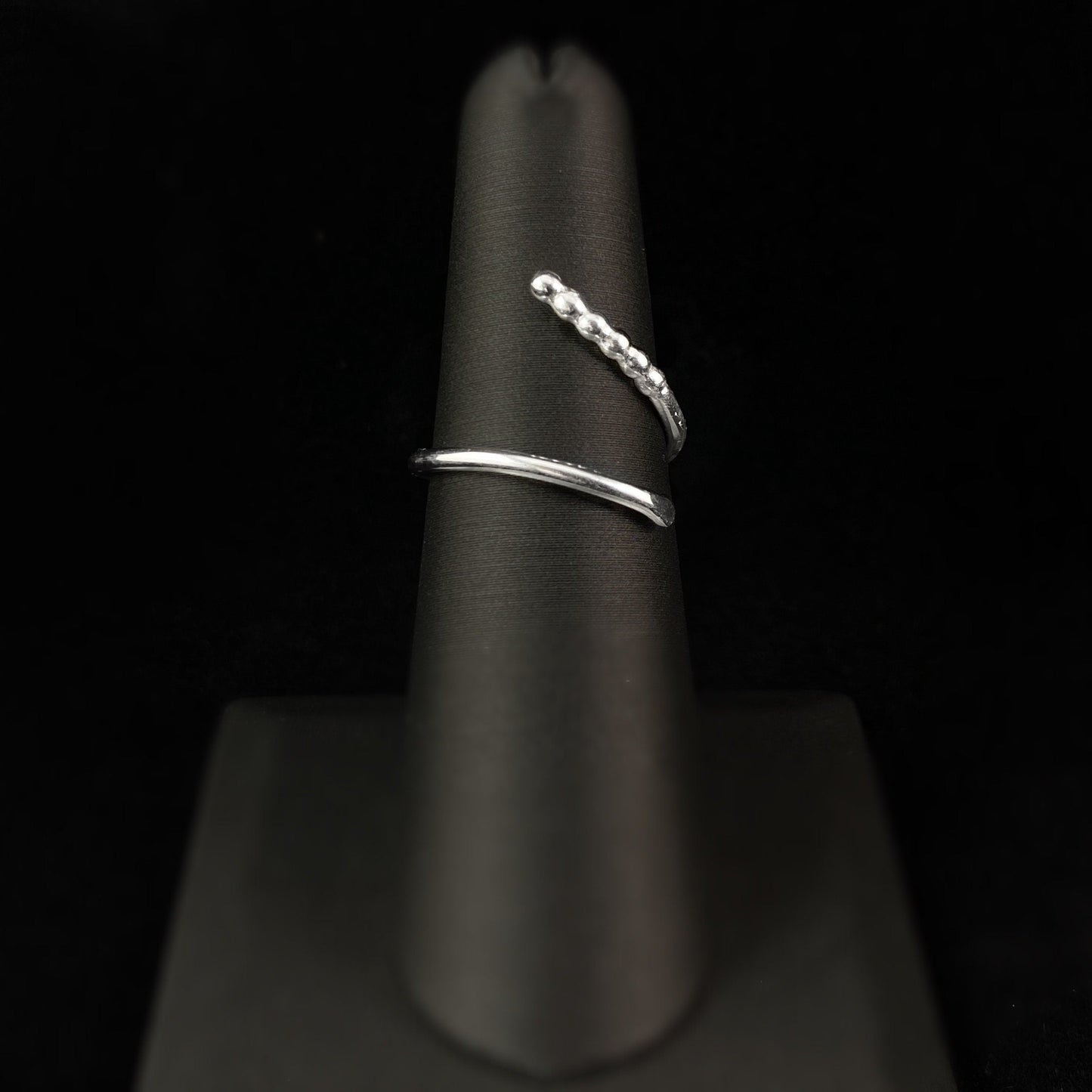 Dainty Silver Twist Ring with Silver Bead Accents - Rattlesnake