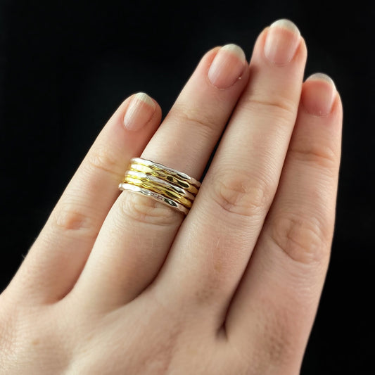 Dainty Stackable Two-Toned Rings Size 8 - Five Stackable 14 Carat Gold & Sterling Silver Plated Rings