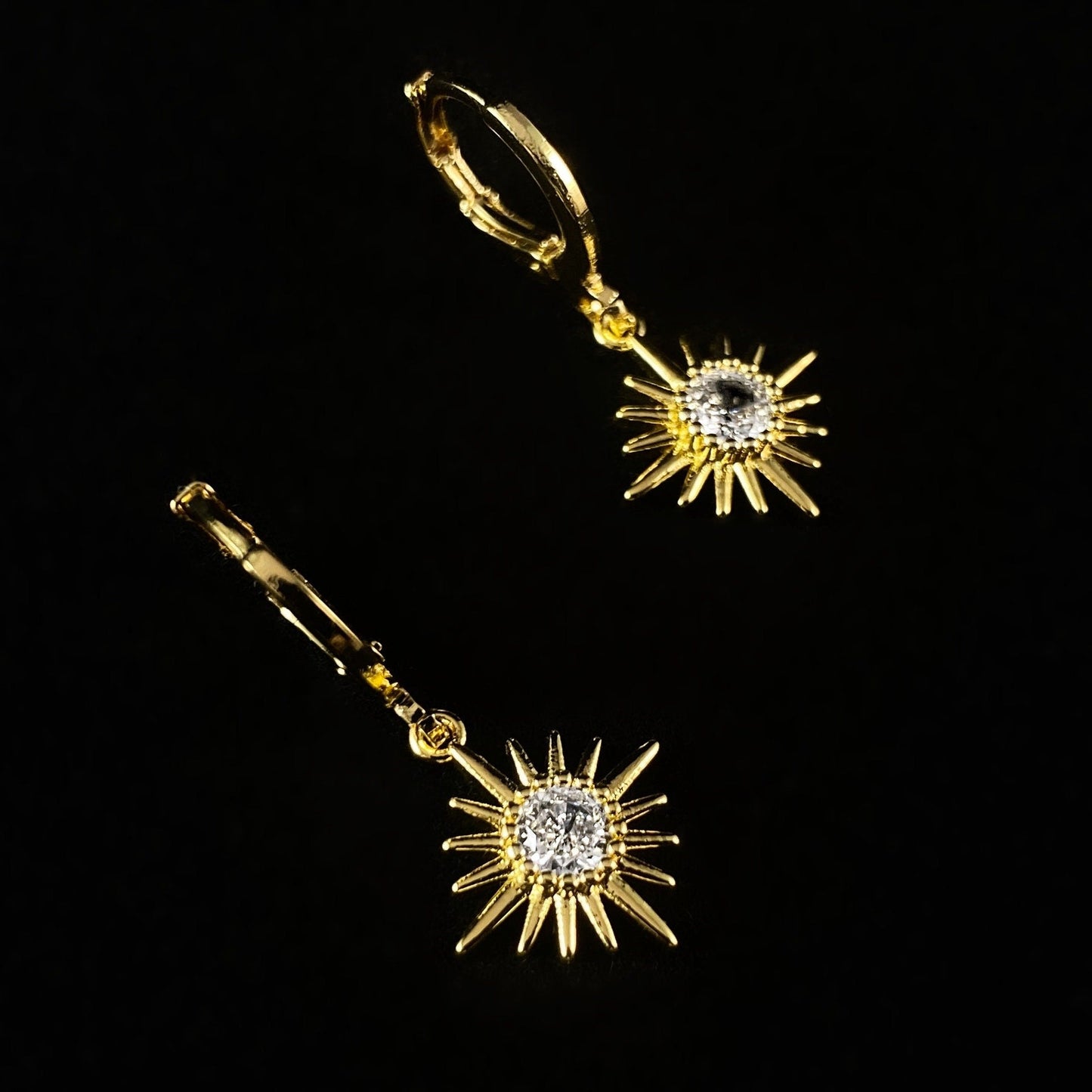 Dainty Sunburst Earrings with Clear Swarovski Crystal Accent - VBC