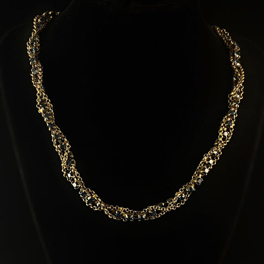 Dark Blue Crystal and Chain Statement Necklace with Antique