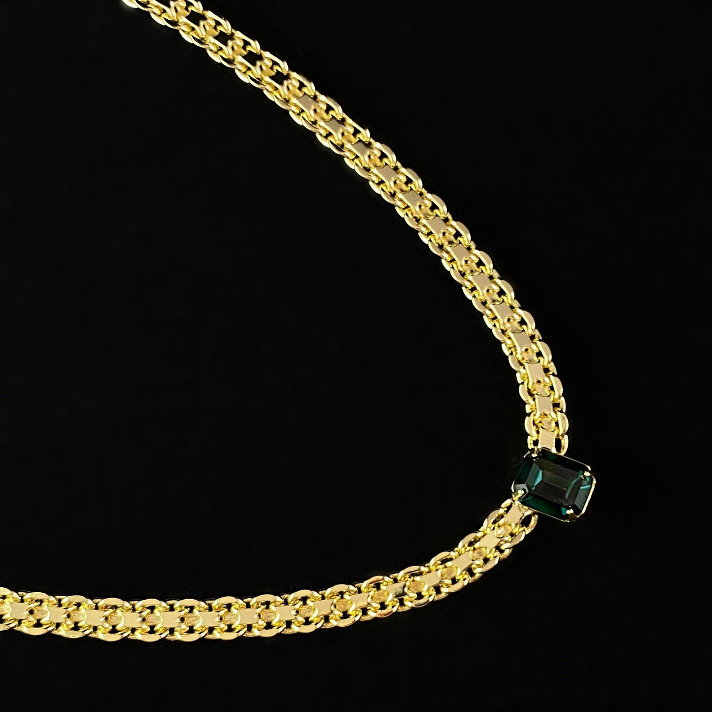 Dark Blue/Green Crystal Emerald Cut Adjustable Gold Tennis