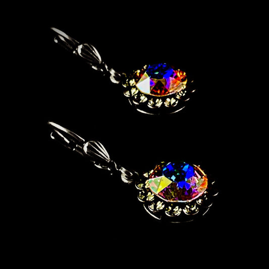 Dark Opal Cushion Cut Swarovski Crystal Drop Earrings With Dainty Cear Round Crystal Detail - La Vie Parisienne by Catherine Popesco