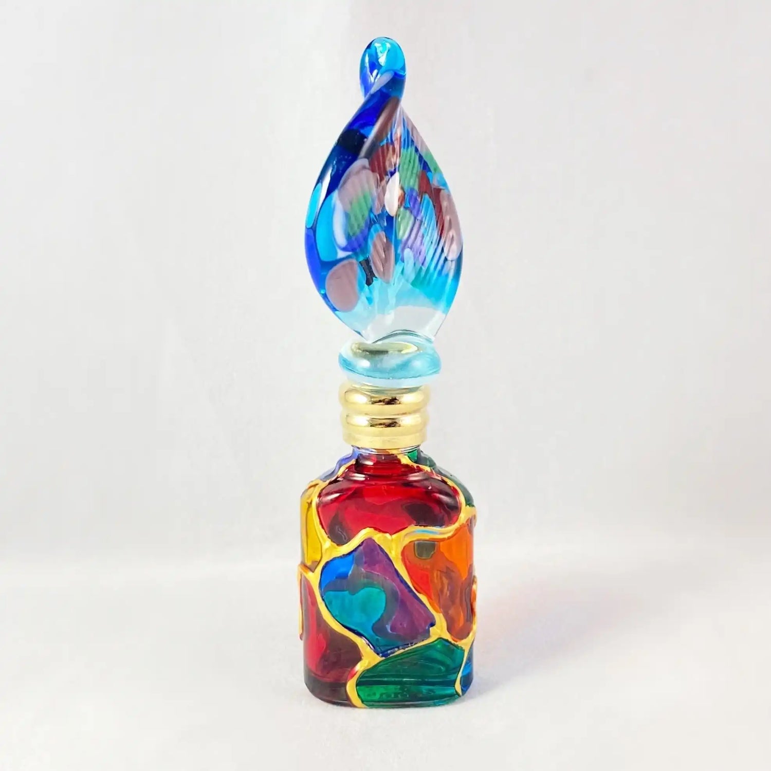 Feather Top Venetian Glass Perfume Bottle - Handmade in Italy, Colorful Murano Glass