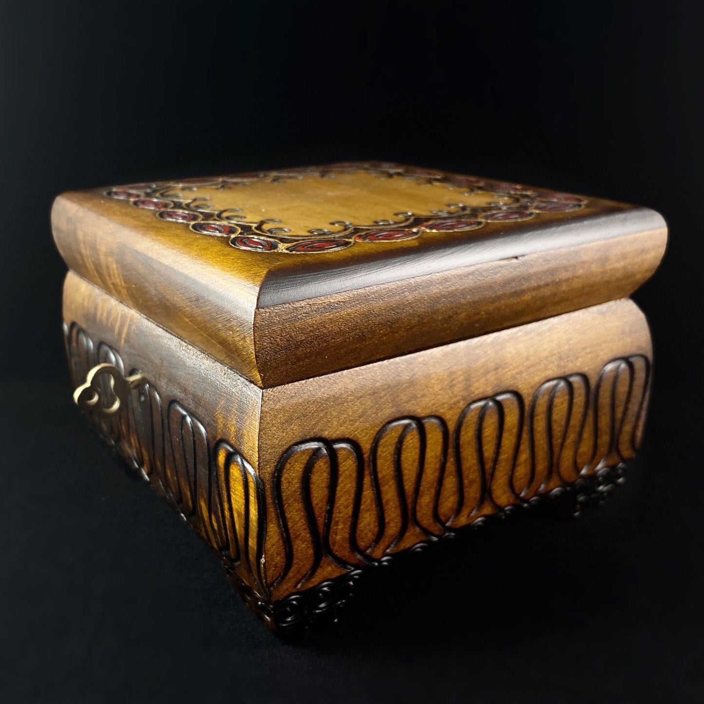 Decorative Lacework Jewelry Box, Handmade Hinged Wooden Treasure Box