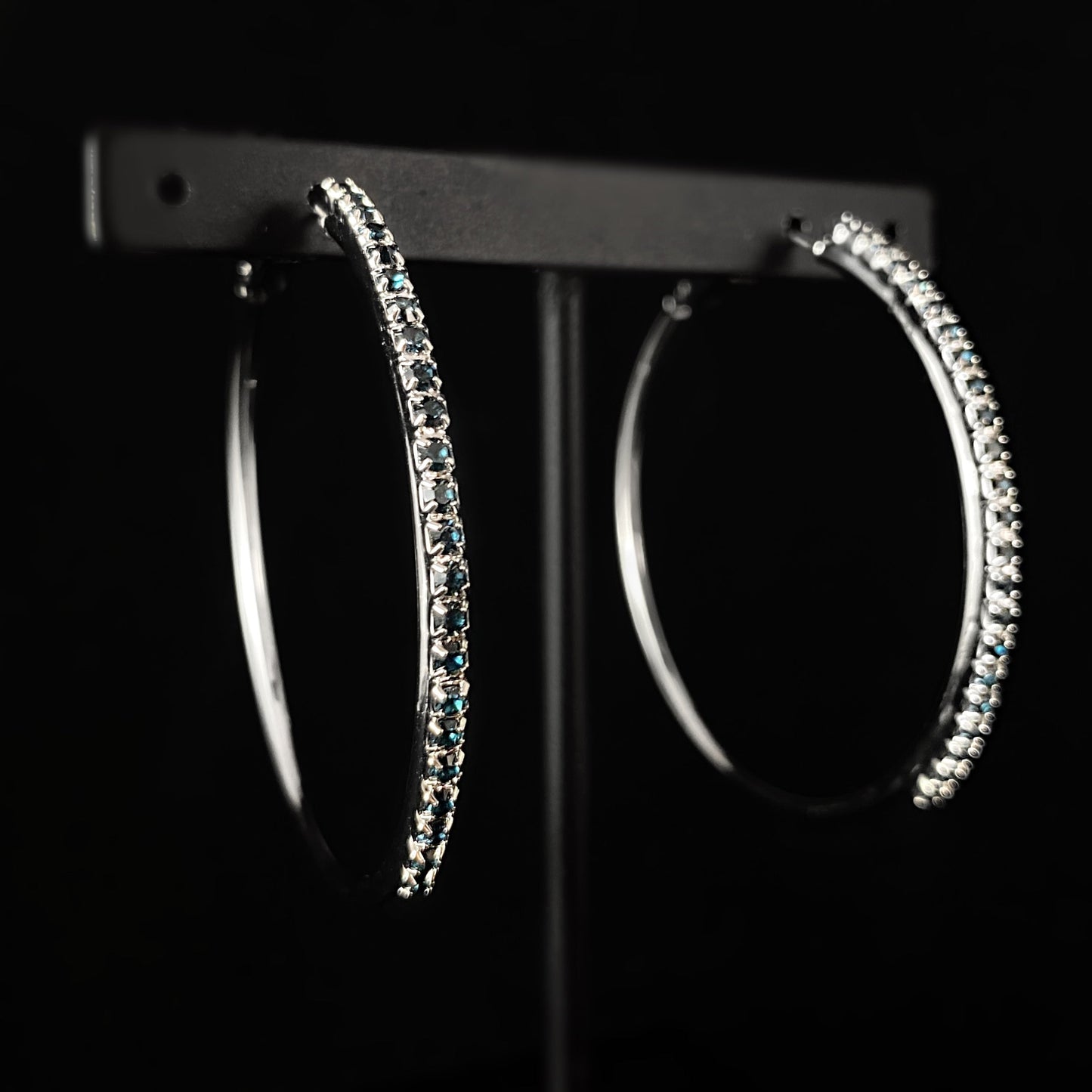 Deep Blue Crystal Silver Hoop Earrings Farah - Sorrelli -