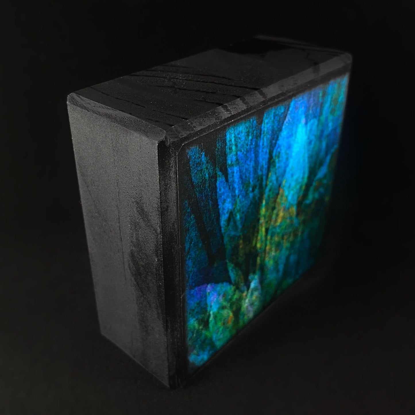 Deep Blue/Green Abstract Petals, Art Block, 3.5" - Unique Home/Office Decor