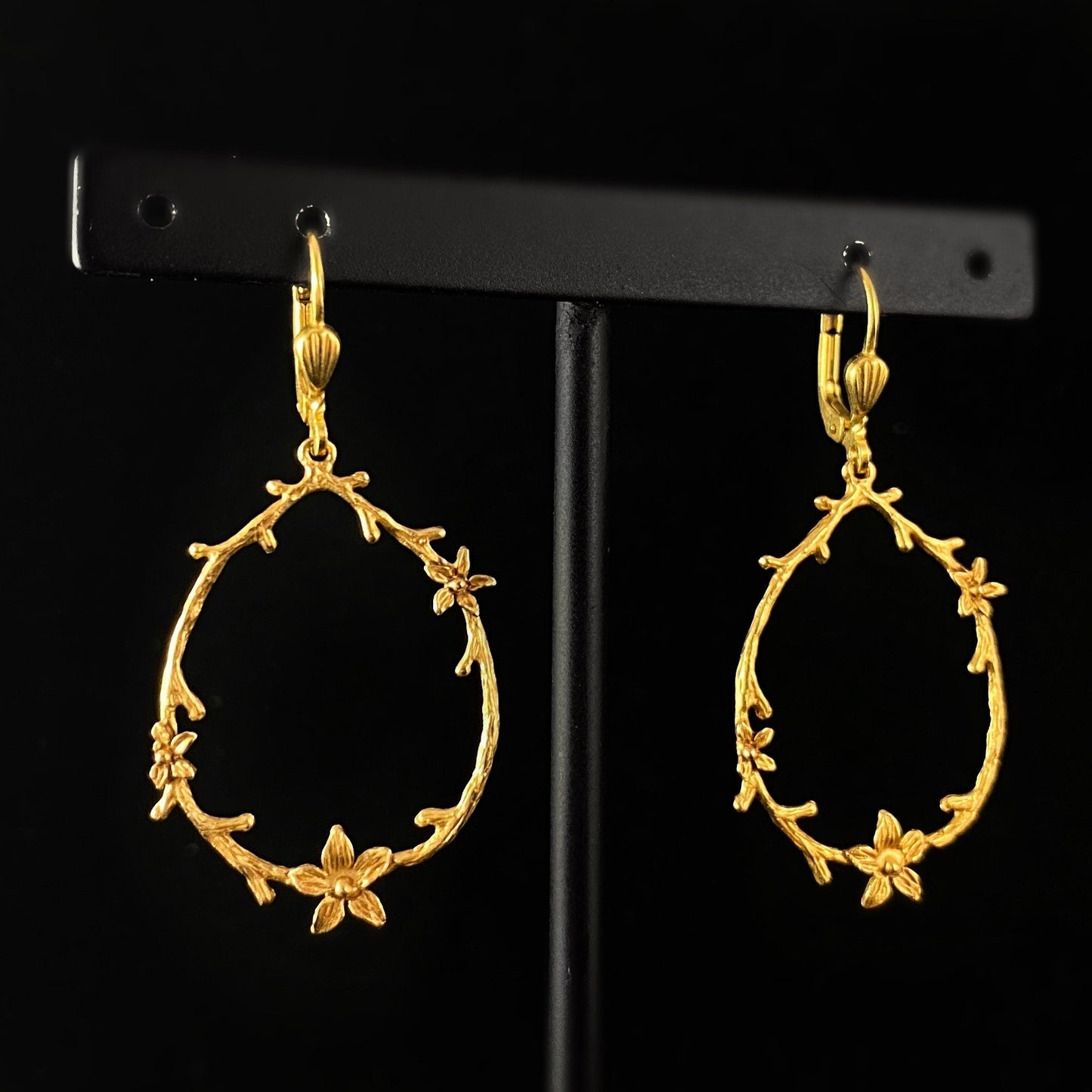 Delicate Gold Floral Branch Hoop Earrings - La Vie Parisienne by Catherine Popesco