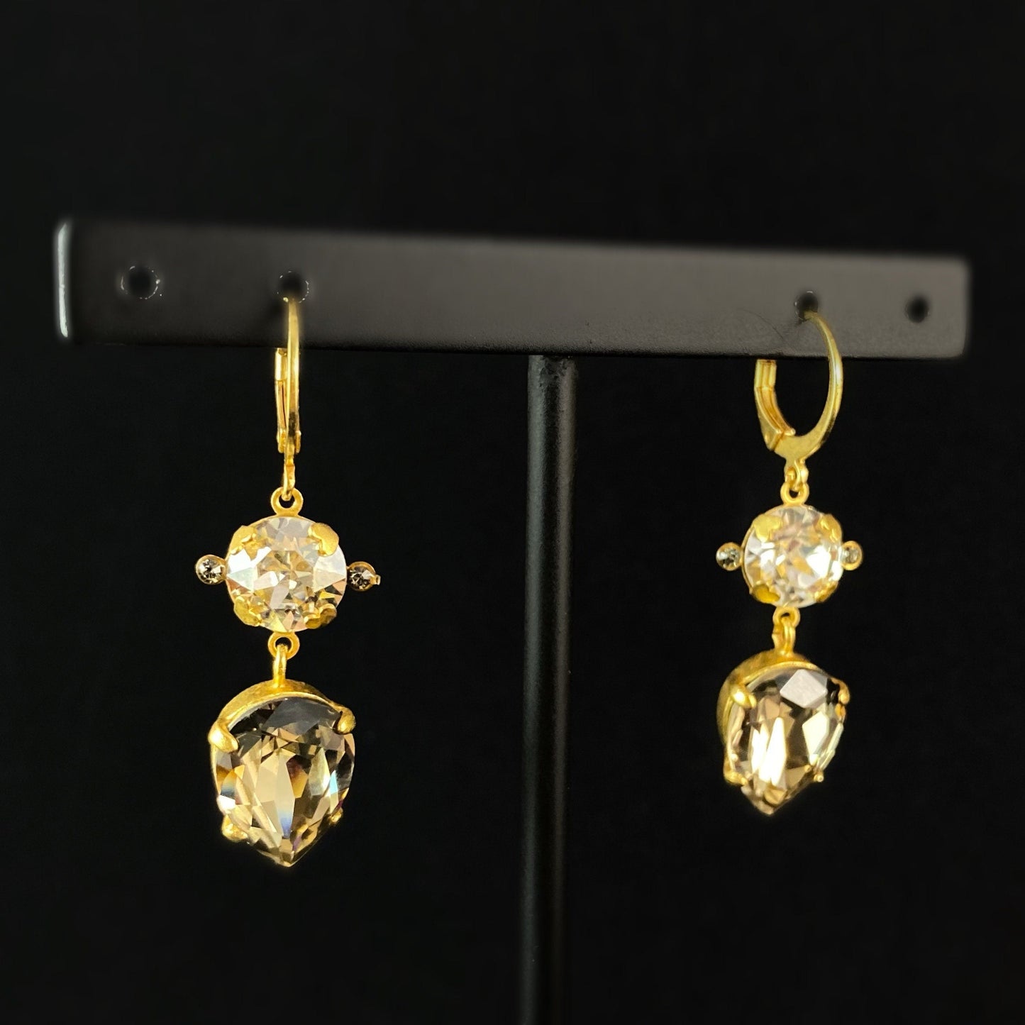 Double Swarovski Crystal Drop Earrings, Clear/Brown - La Vie Parisienne by Catherine Popesco