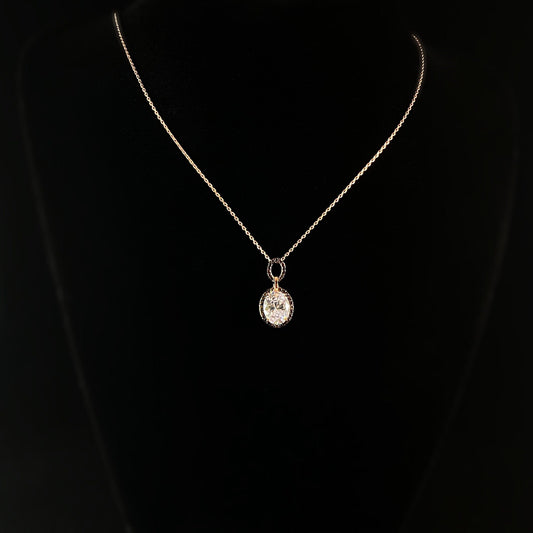 Elegant Dainty Rose Gold Necklace with Round Clear and Black Crystals Pendant- Genevive