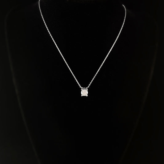 Elegant Dainty Sterling Silver Necklace with Square Crystal Pendant- Genevive