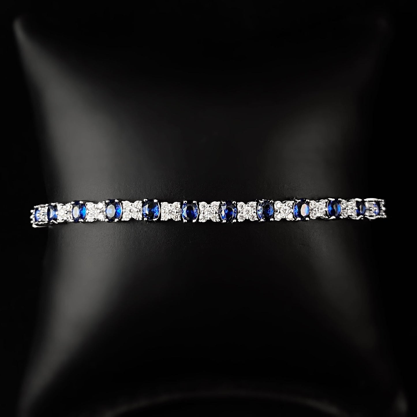 Elegant Silver Bracelet with Sapphire Blue Crystals - Genevive
