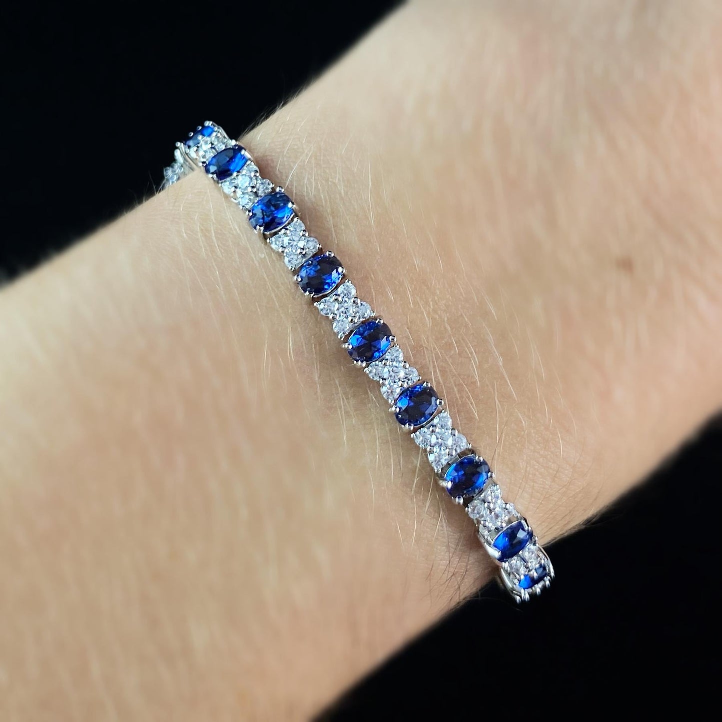 Elegant Silver Bracelet with Sapphire Blue Crystals - Genevive