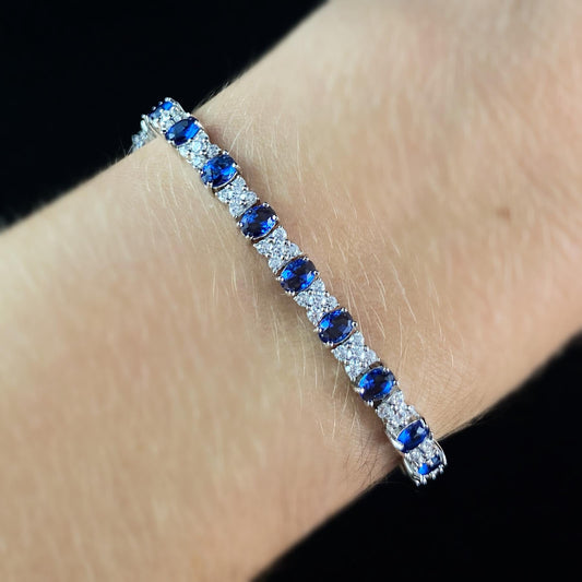 Elegant Silver Bracelet with Sapphire Blue Crystals - Genevive