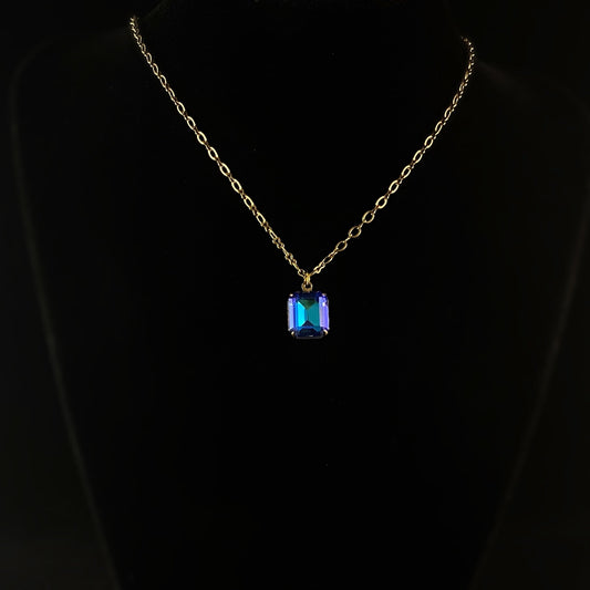Emerald Cut Blue Crystal Pendant Necklace Emmy - Sorrelli -