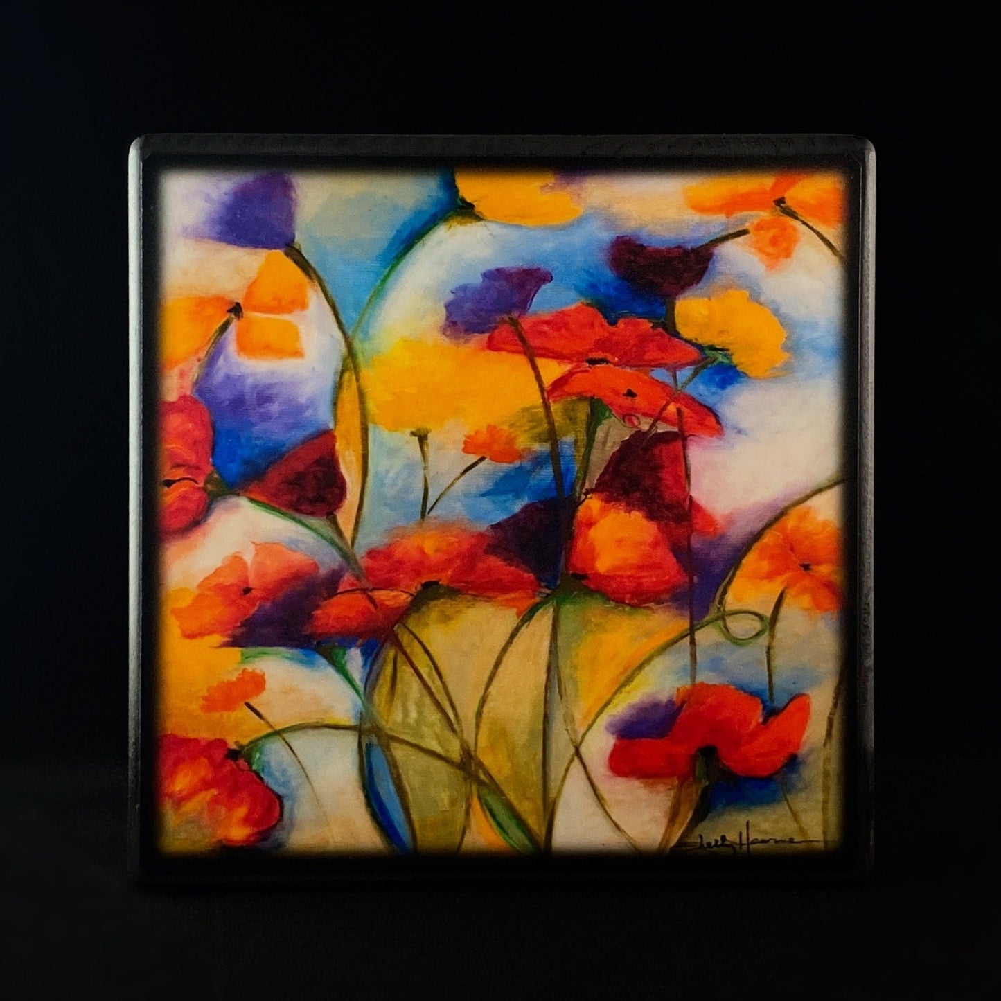 Fanned Out Poppies In The Breeze Art Block - Unique Home/Office Decor