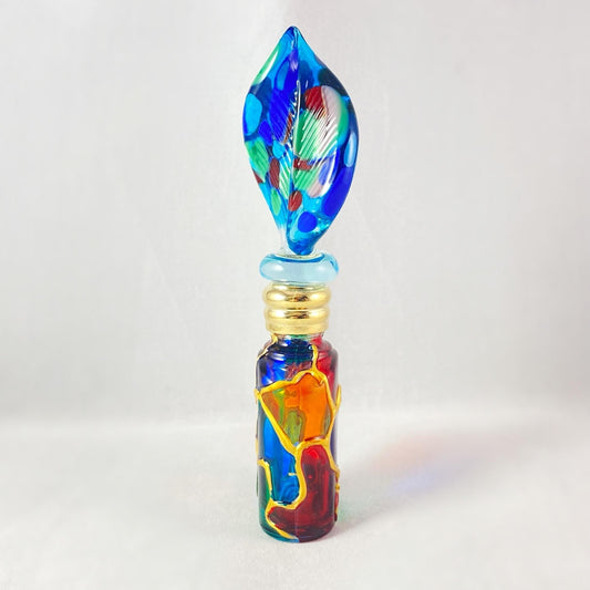 Feather Top Venetian Glass Perfume Bottle - Handmade in Italy, Colorful Murano Glass