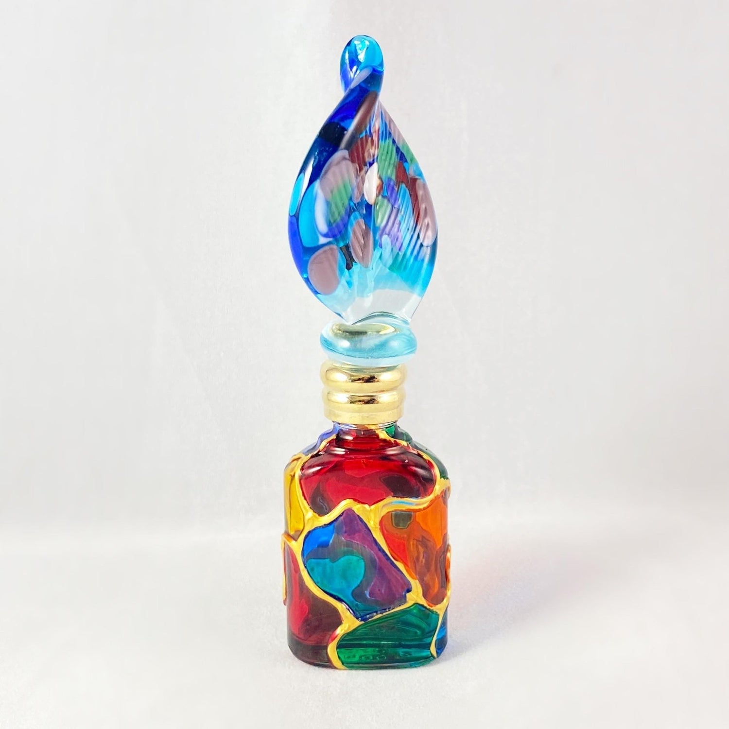 Feather Top Venetian Glass Perfume Bottle - Handmade in Italy, Colorful Murano Glass