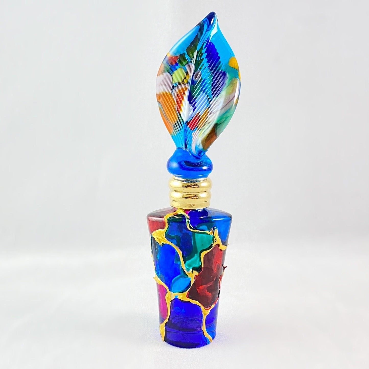 Feather Top Venetian Glass Perfume Spray Bottle - Handmade in Italy, Colorful Murano Glass