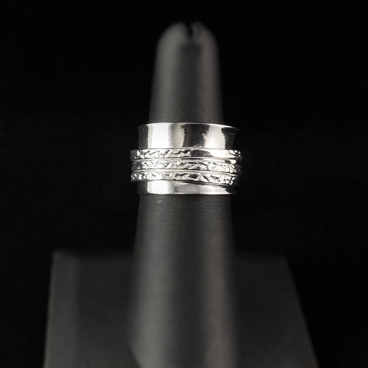 Fidget Ring with Sterling Silver Band and Three Band Spinner, Size 8