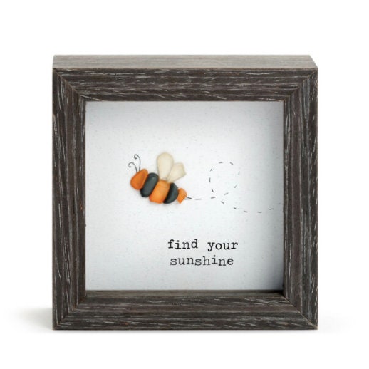 Find Your Sunshine Shadow Box, Sharon Nowlan Pebble Art