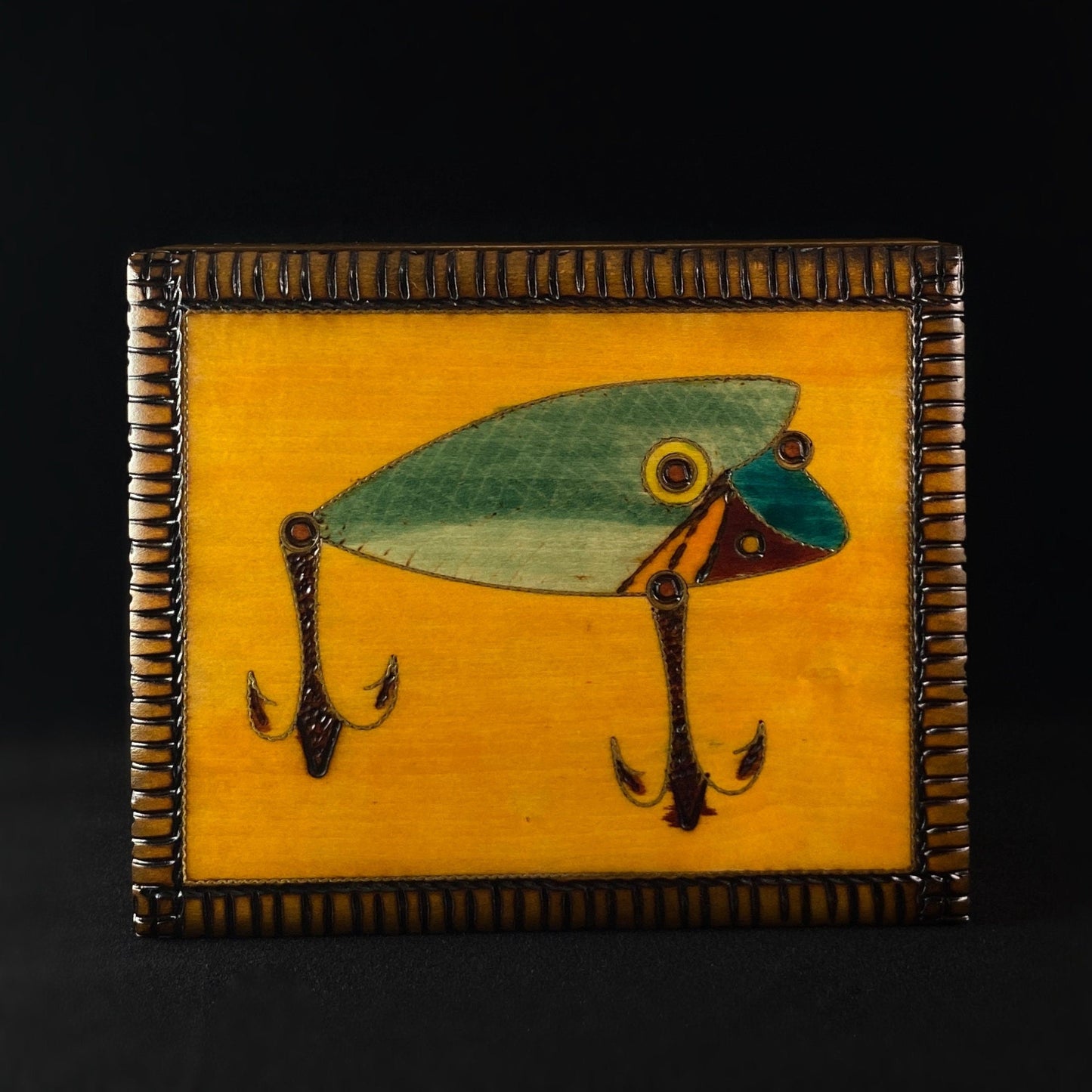 Fishing Lures Wooden Treasure Box, Handmade Hinged Wooden Box