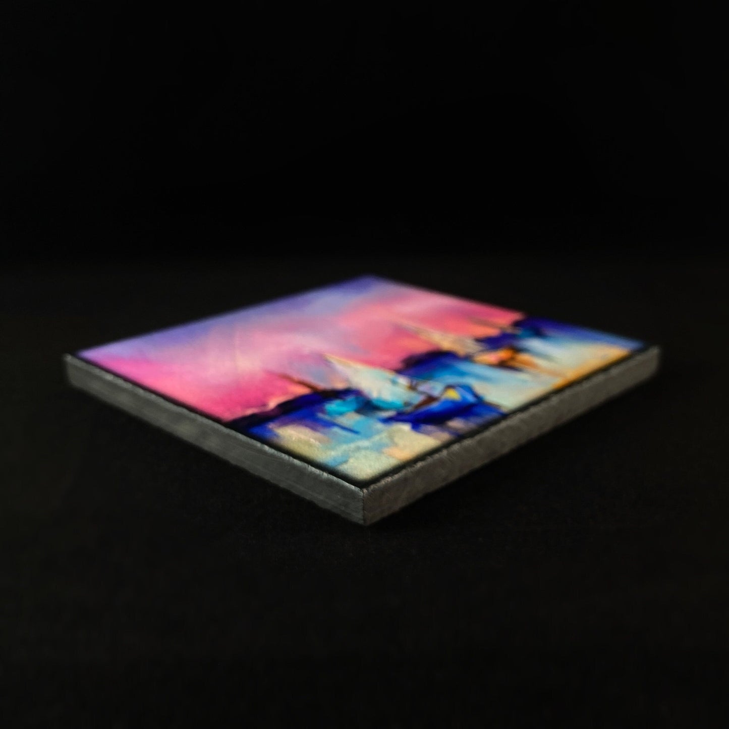 Four Sailboats At Sunset, Art Block Coaster- Unique Home/Office Decor