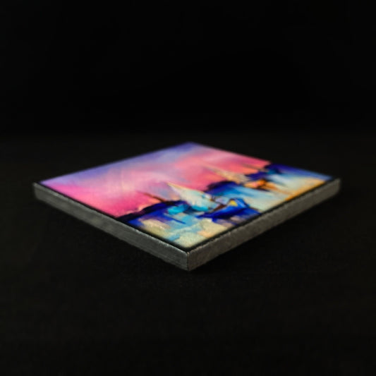 Four Sailboats At Sunset, Art Block Coaster- Unique Home/Office Decor