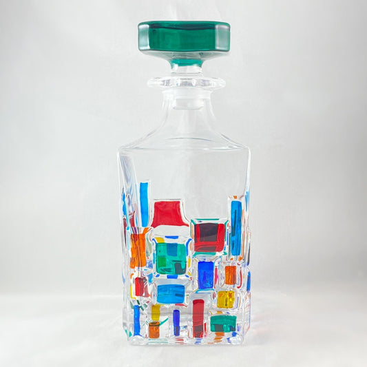 Frank Lloyd Wright Decanter, Venetian Glass Whiskey Decanter - Handmade in Italy, Colorful Murano Glass