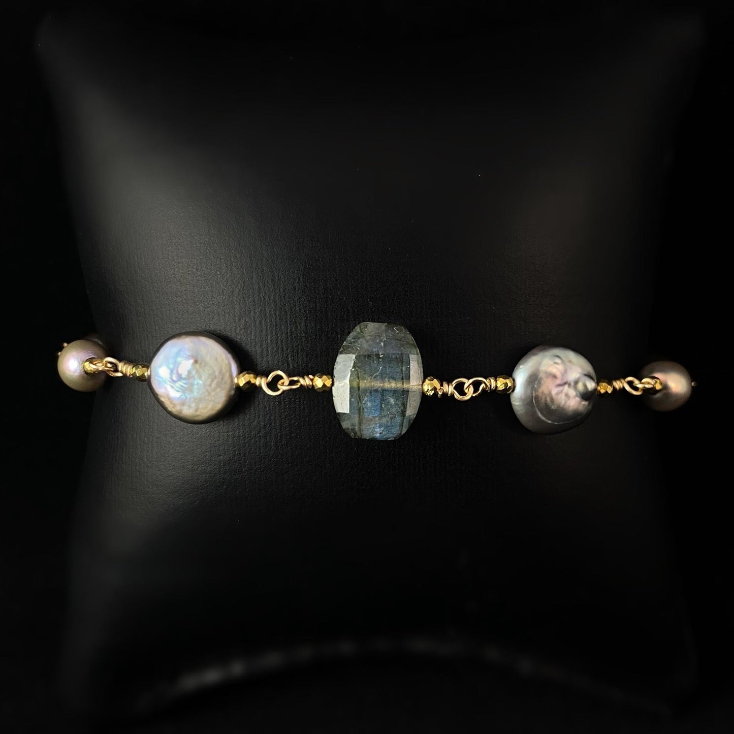Freshwater Pearl and Labradorite Bracelet, Handmade in USA - Avaasi