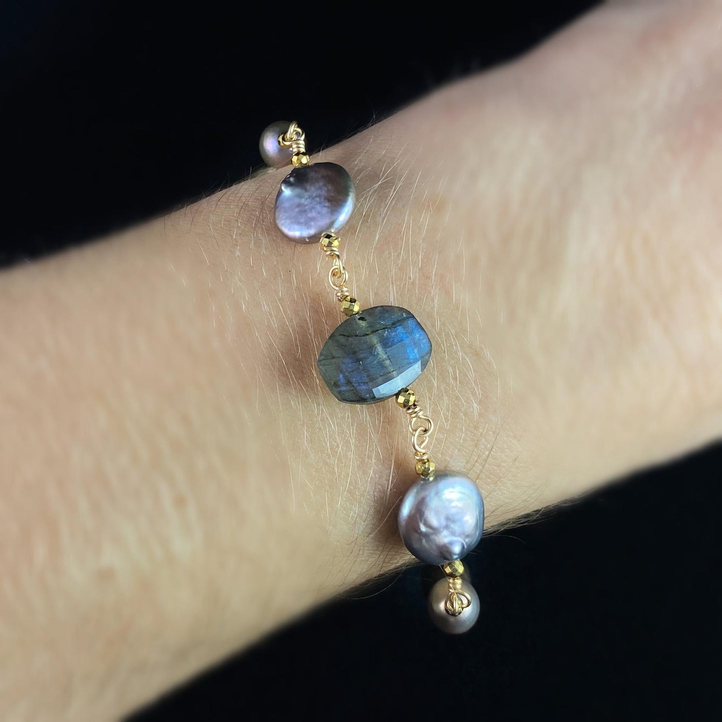 Freshwater Pearl and Labradorite Bracelet, Handmade in USA - Avaasi