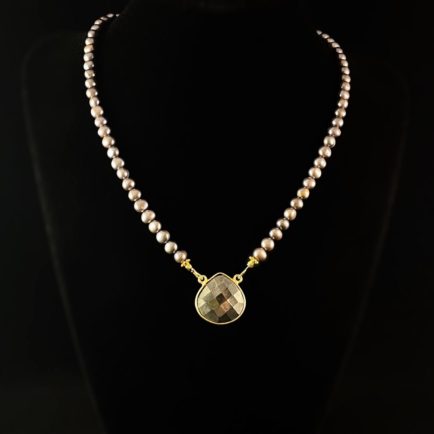 Freshwater Pearl and Pyrite Necklace, Handmade in USA - Avaasi