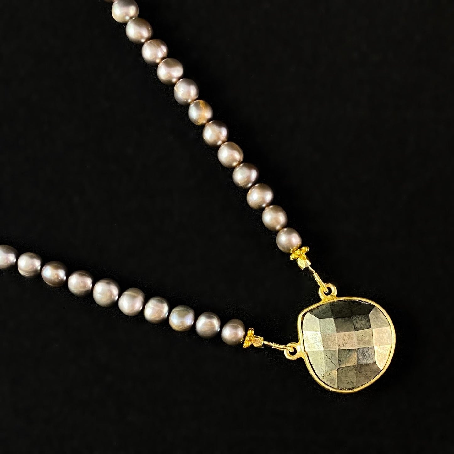 Freshwater Pearl and Pyrite Necklace, Handmade in USA - Avaasi