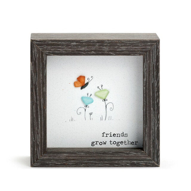 Friends Grow Together Shadow Box, Sharon Nowlan Pebble Art