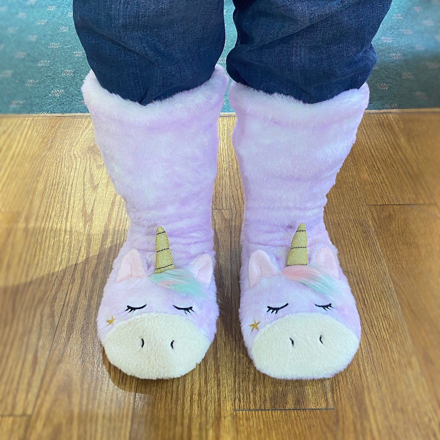 Fuzzy Cozy Warm Purple Unicorn Slippers - Plush Slipper
