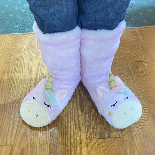 Fuzzy Cozy Warm Purple Unicorn Slippers - Plush Slipper
