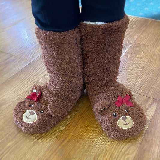 Fuzzy, Cozy, Warm Teddy Bear Slippers - Plush Slipper Socks (Adult)