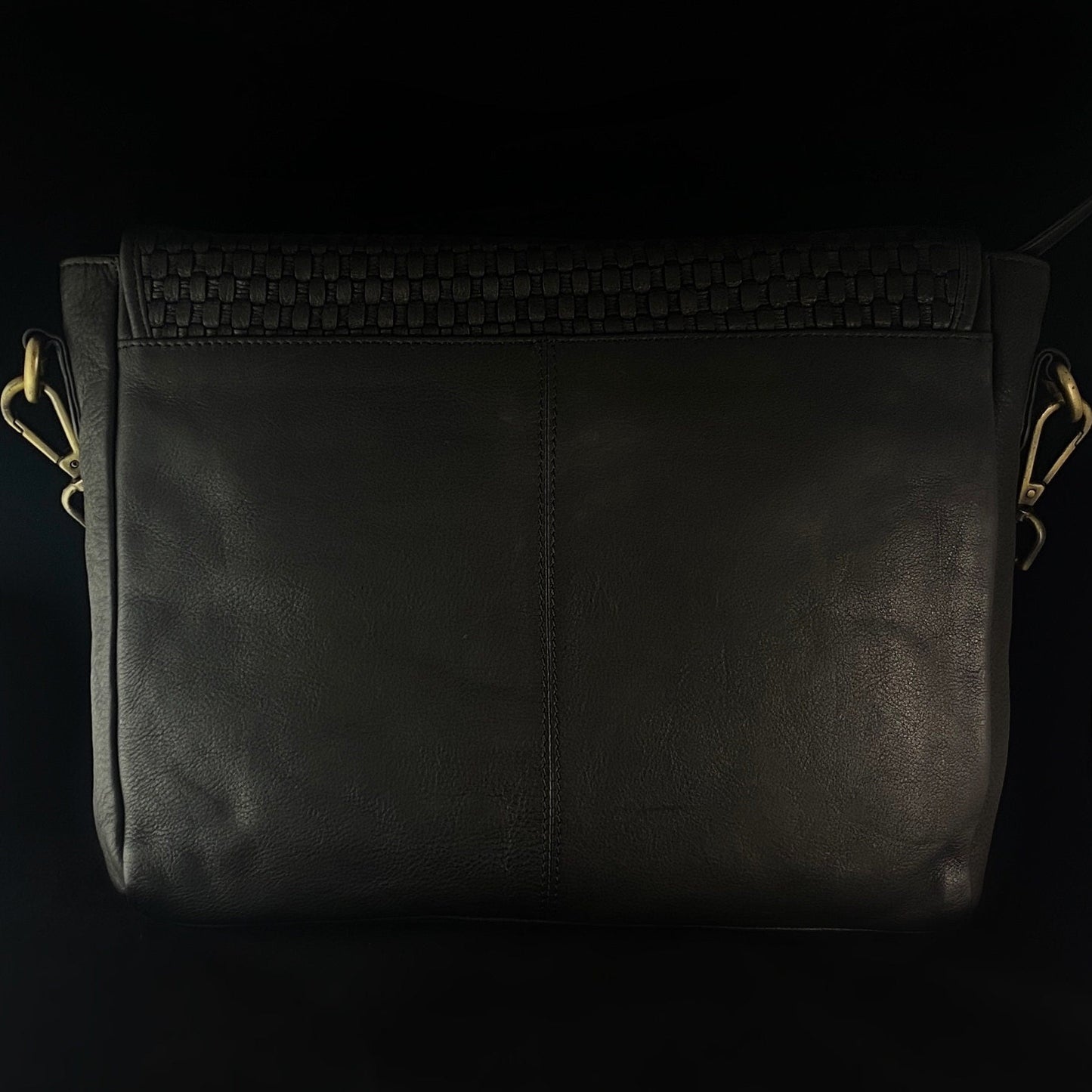 Genuine Italian Leather Handbag - Black, Woven Detail