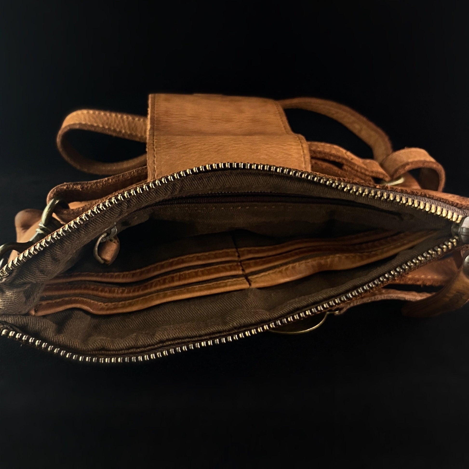 Genuine Leather Handbag - Cognac Brown