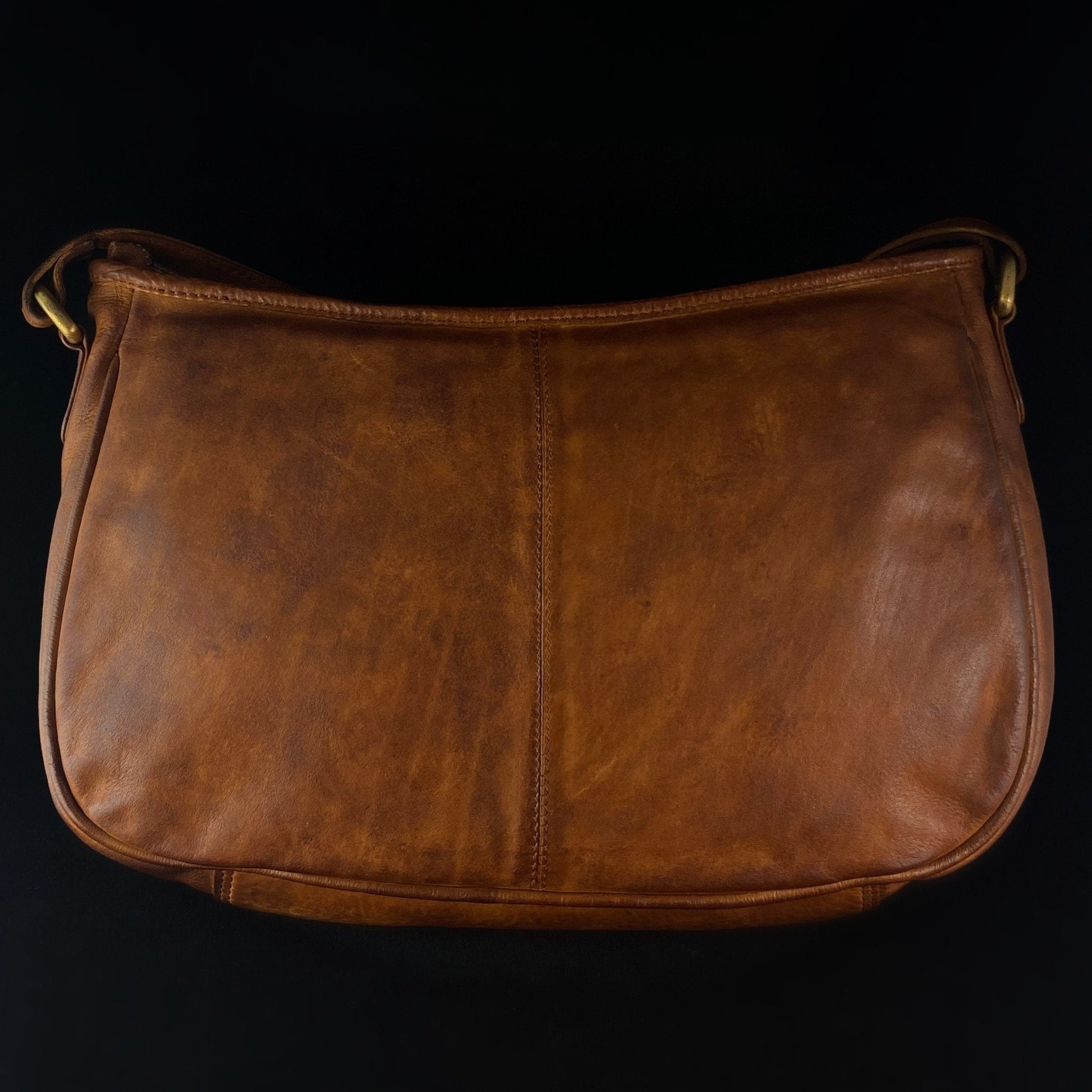 Genuine Leather Handbag - Cognac Brown, Woven Front