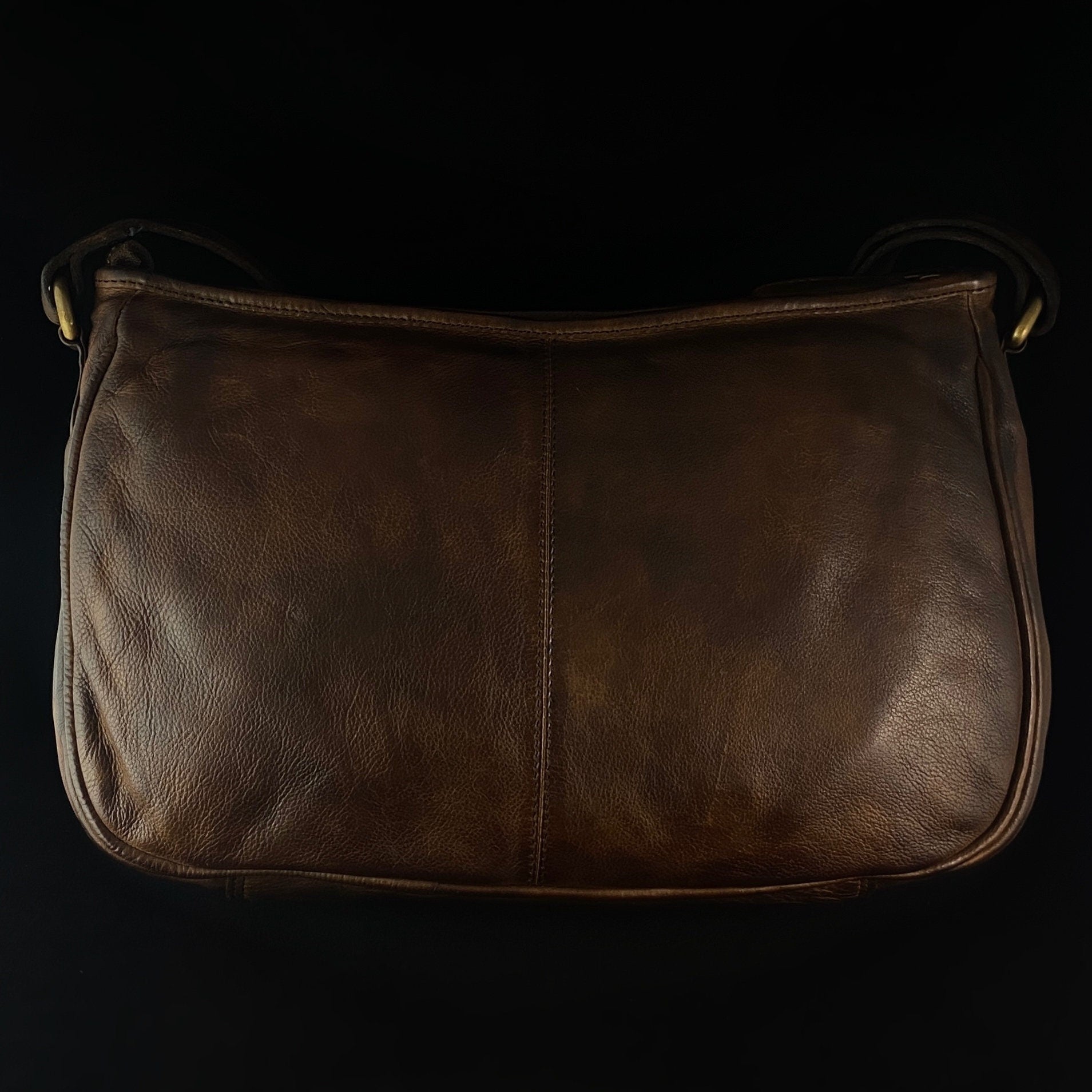 Genuine Italian Leather Handbag - Dark Brown, Woven Front